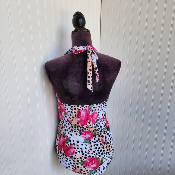 NWOT NOON SWIM Women's Ruched Halter 1 Piece Swimming Suit Leopard Floral Sz 18 - Picture 5 of 15